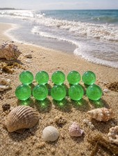 Green Uranium Glass Marbles 0.64 Czechoslovakia Imported Handmade Lot Of 10