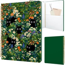 Cute Spiral Notebook 8.5 x 11 lined Journal A4 with Pocket, Cat