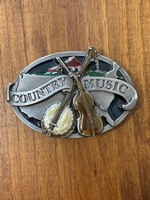 Country Music Enamel Belt Buckle -Banjo  Fiddle Buckle-Siskiyou Belt Buckle Co
