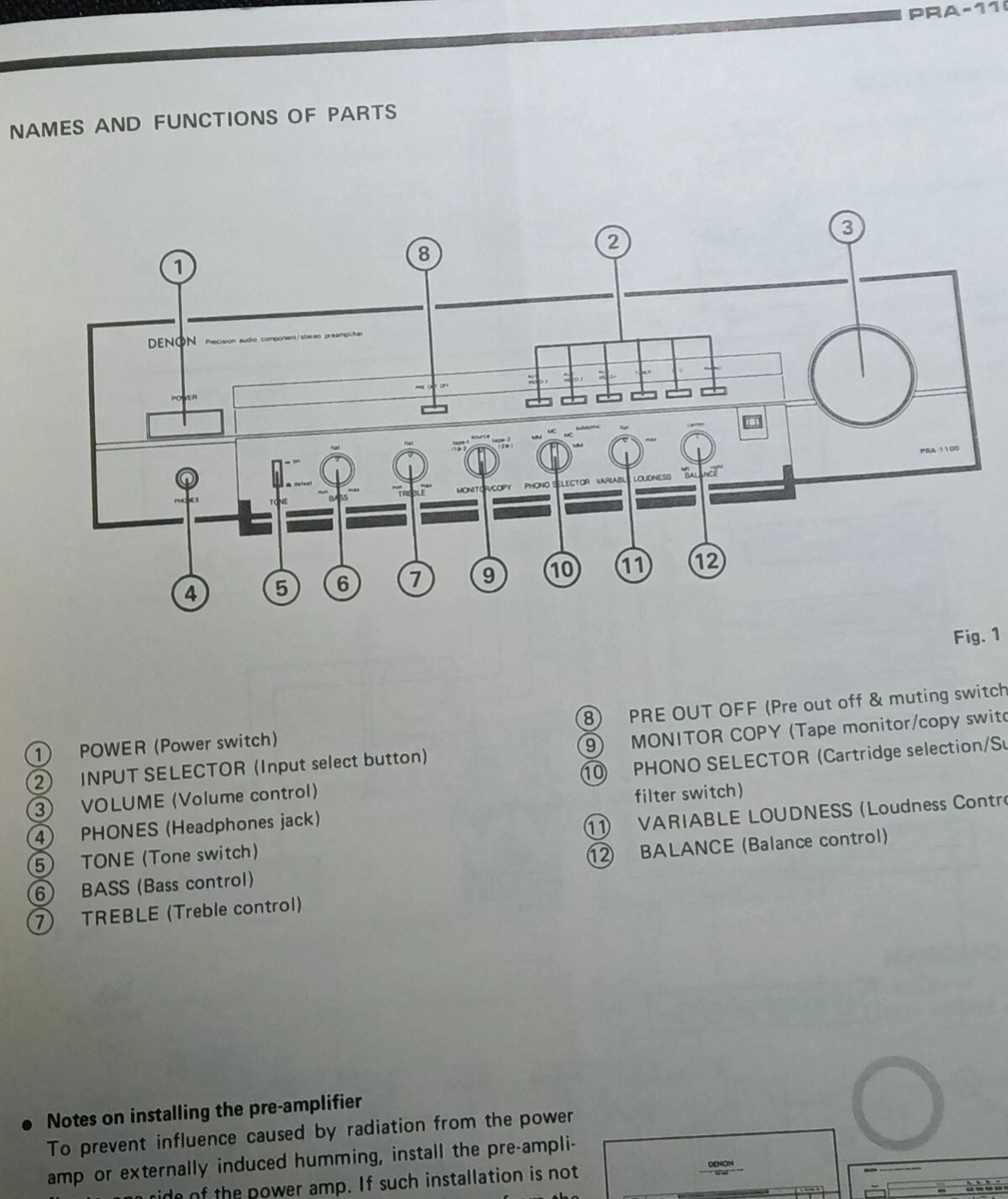 Denon Pra-1100 Pre-amplifier Vintage Power Preamplifier 2 Preouts