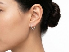 925 Sterling Silver Minimalist Crossover Huggie Hoop Stud Earrings