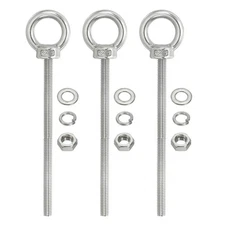 3Pack M6 x 120mm 304 Stainless Steel Lifting Shoulder Eye Bolt with Nuts Washers