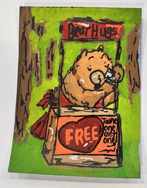 ACEO Art Card Bear Hugs 1 Of 2 By Britney B Acrylic Bear And Mouse Forest Woods