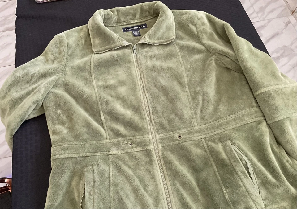 Chaqueta Kristen Blake Mujer XL Verde Salvia Vellón Cremallera Completa Suave Acogedora Bolsillos Cálida Foto 4 de 4