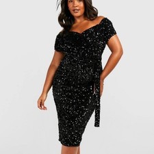 Boohoo black sequin party sparkly midi dress Size AU16