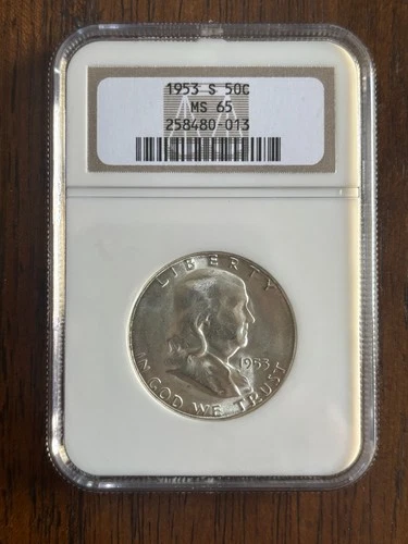 1953-S Franklin 50c Silver Half Dollar NGC /ANA MS 65