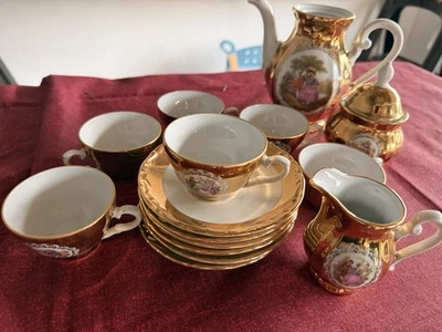 PRUNK-Mokkaservice HK BAVARIA 22 Karat Echtgold Vintage Barock Tassen Teeservice - Bild 1 von 4