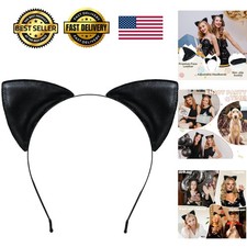 Black Cat Ears Headband, Black Cat Costume Accessories for Black Leather Cat