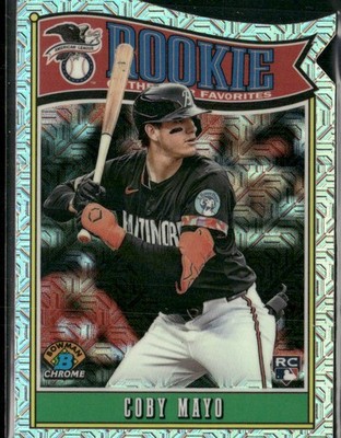 Coby Mayo 2025 Bowman Rookie of the Year Favorites Mojo Refractor RC Orioles