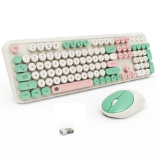 Wireless Keyboard and Mouse Set 105 Keys Full-Size Cute Colorful Green Retro