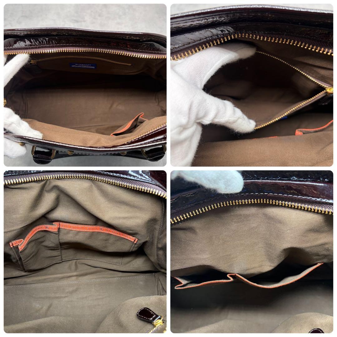 Burberry Blue Label Enamel Leather Handbag Burgundy Dark Brown Bag New thumbnail 21