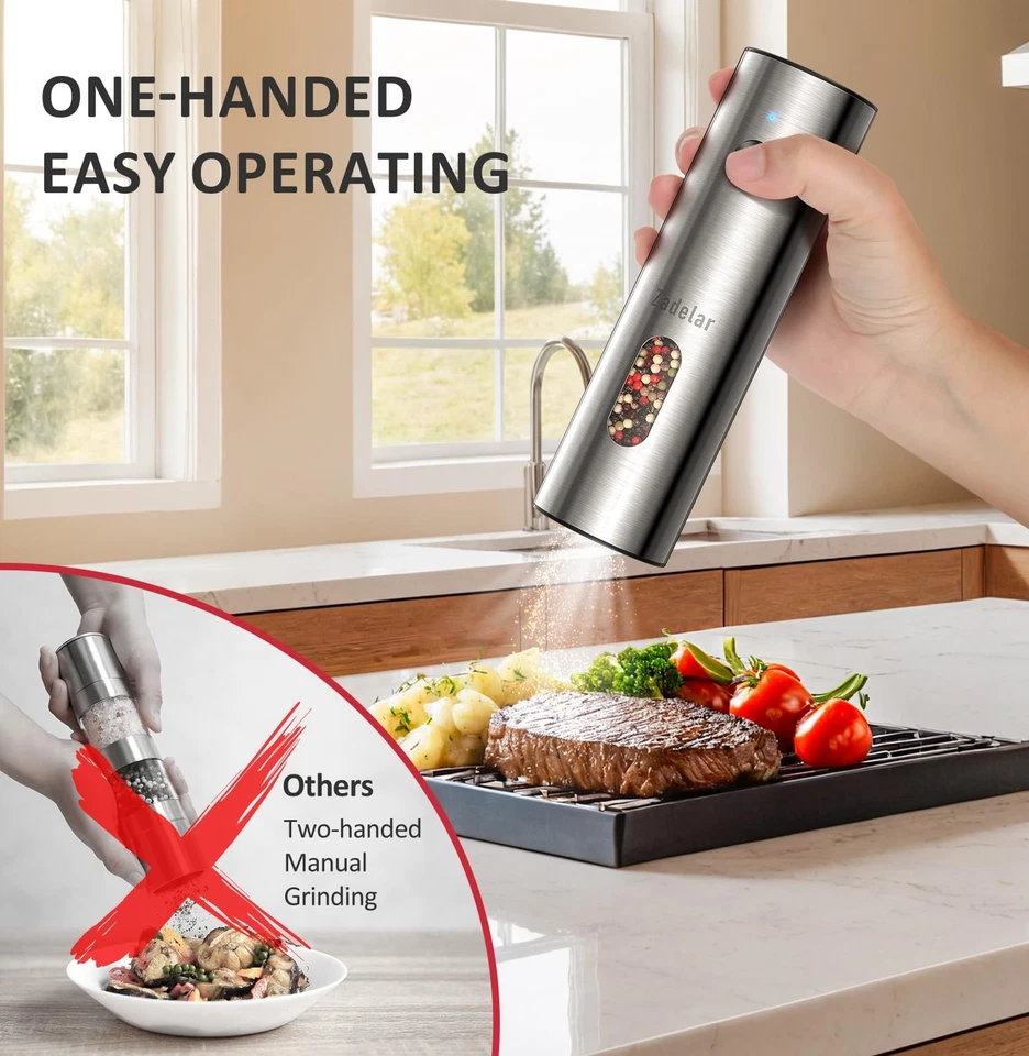 Salt and Pepper Grinder Set Electric,Rechargeable Salt and Pepper Shakers Sta... - Image 4 of 4