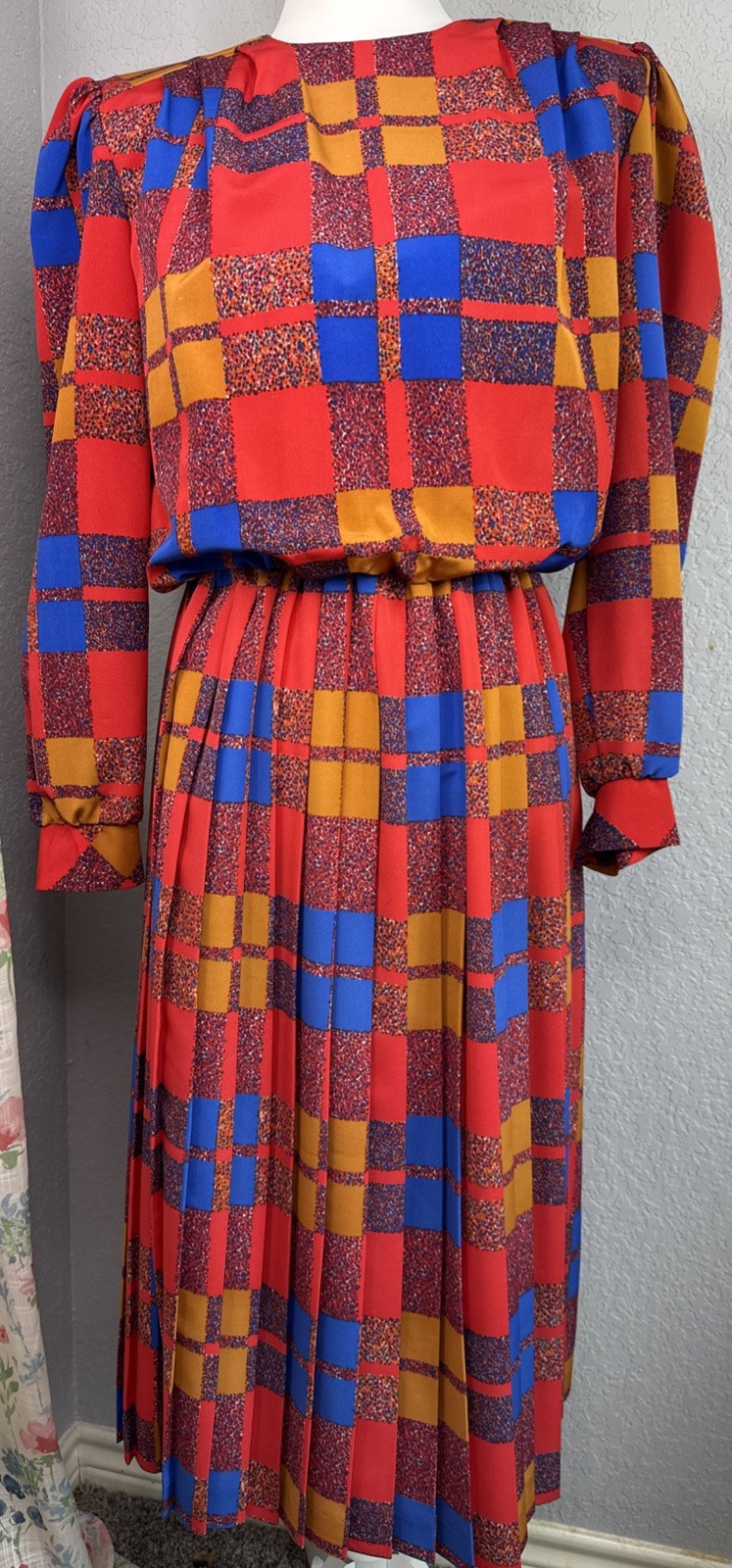 VTG 80s Patchwork Eileen Scott Pleated Secretary … - image 1