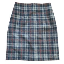 VTG 35th 10th Pencil Skirt Womens 8 Blue Gray Tartan Plaid USA Prep Academia