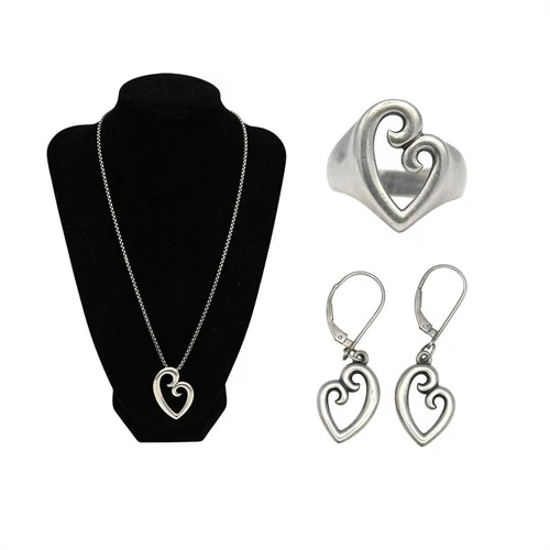 VINTAGE JAMES AVERY MOTHER'S LOVE RING NECKLACE EARRINGS SUITE STERLING SILVER
