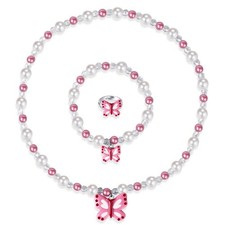 Girls Butterfly Jewelry Set Stretch Necklace Bracelet Kids Accessories Set