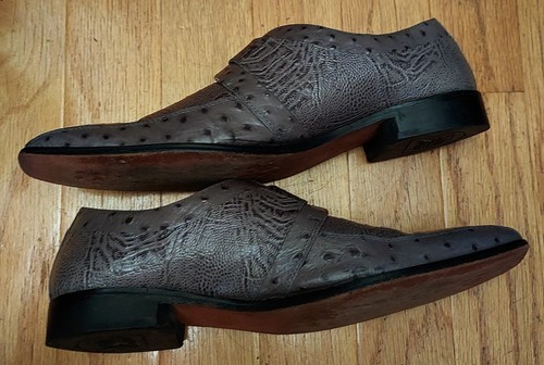 STACY ADAMS 24711 MEN'S GRAY OSTRICH EMBOSSED LEATHER MONK STRAP SHOES SIZE 12 M - Picture 7 of 14