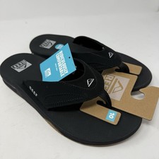 Reef Fanning Flip Flops Mens 10 Black Silver Bottle Opener Slip On Thong Sandals