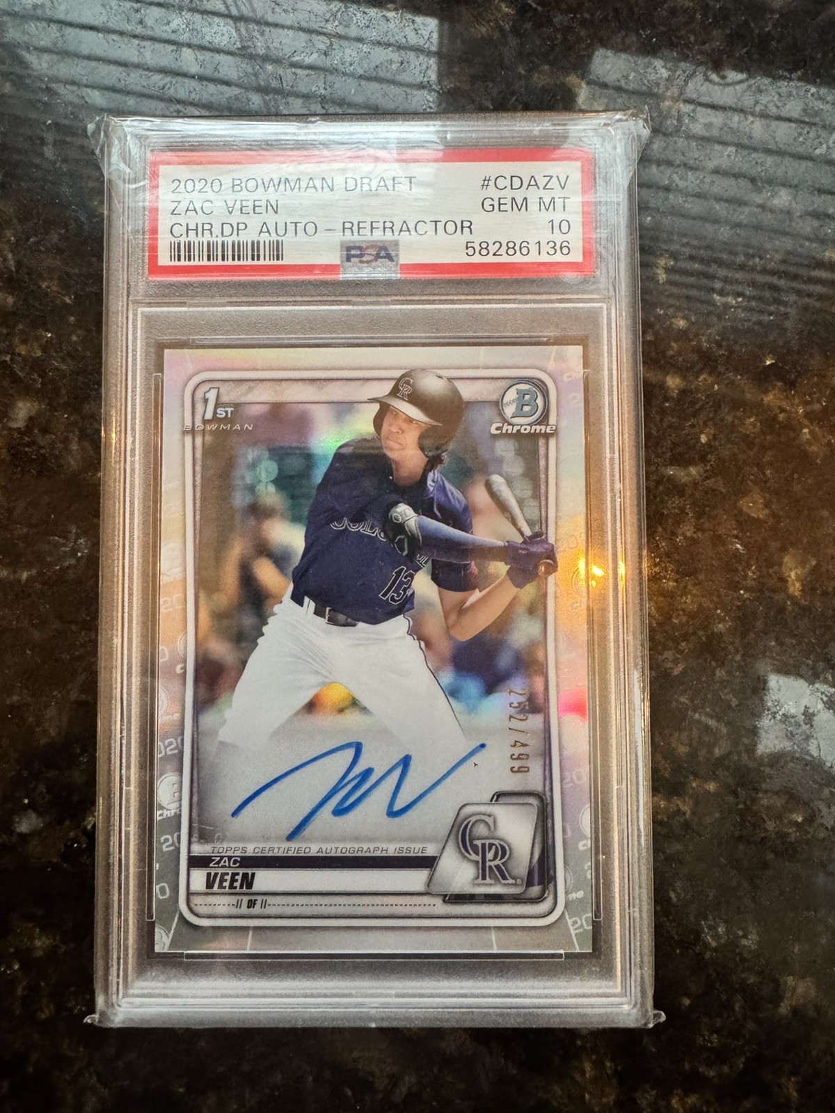 2020 Bowman Chrome 1st Zac Veen Refractor Auto /499 PSA 10 GEM MINT