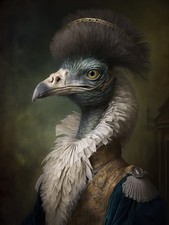 Accappatoio Emu con colletto piumato e broccato dorato con cappello piumato - Exotic Bird Po