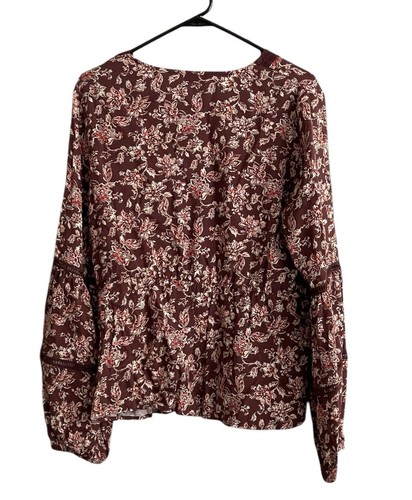 SO Babydoll Top XL Brown Floral Balloon Sleeve Juniors Y2K Lace Boho Peasant - Picture 2 of 6