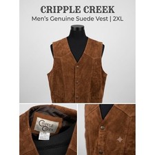 Cripple Creek Mens Genuine Suede Leather Western Vest Brown 2XL Cowboy V-Neck