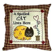 Cat Throw Pillow Folk Art Cat lady Cottage Granny Core 11x11” ——Spoiled Cat——