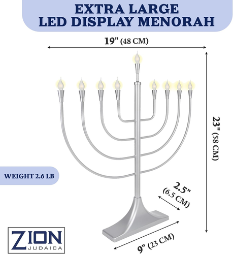 Extra Large Display Electric Menorah Satin Silver 23" Tall - with Flame Shaped B - Picture 2 of 6