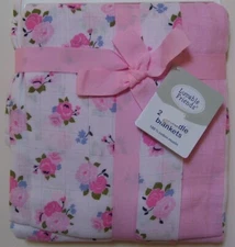 Girls Luvable Friends 2 pk Pink White Floral Solid Swaddle Blankets 46" X 46"