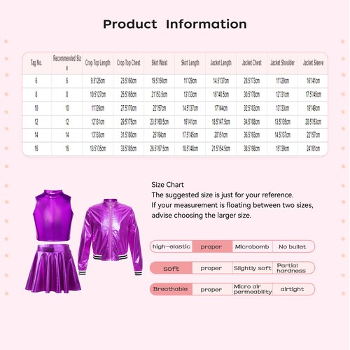 Kids Girl's Crop Top With Skirt Sport Dance Outfit Cheerleading Tracksuit Jazz - Picture 27 of 63