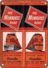 METAL SIGN - 1955 Milwaukee Road Hiawathas Schedule - Vintage Rusty Look