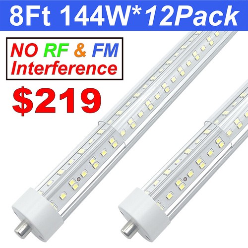 8FT LED Tube Light T8 Single Pin FA8 Bulbs 144W 8Foot LED Shop Light 6500k 12PCS