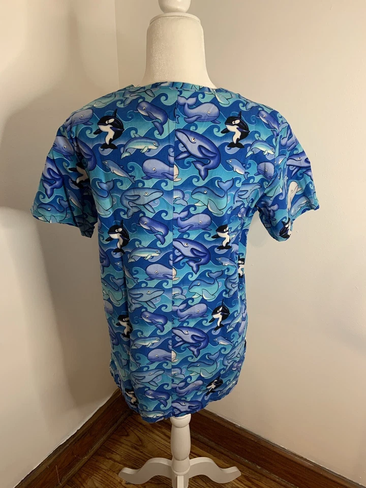 Blusa Médica Cherokee Uniforme XS Ballenas Cuello en V Azul Inspirado Comodidad Foto 3 de 4