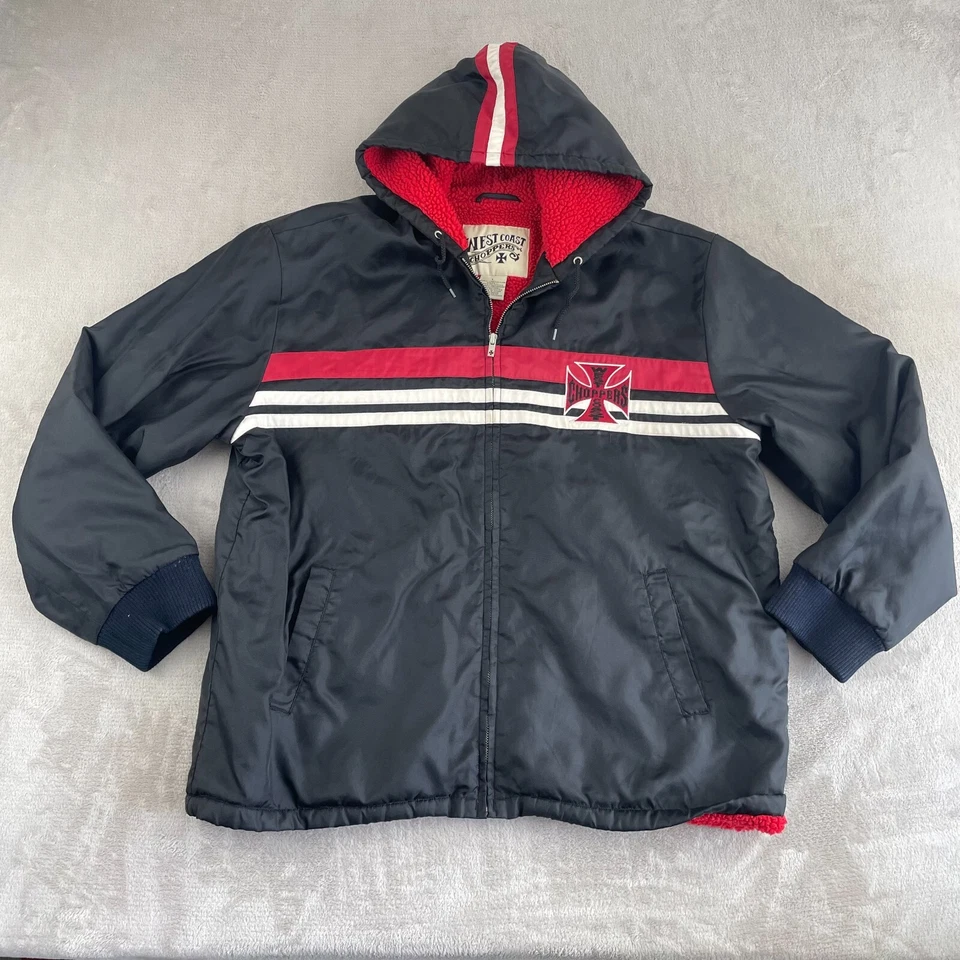 Куртка мужская West Coast Choppers большая Jesse James на молнии капюшон шерпа с подкладкой Y2K - Изображение 2 из 4