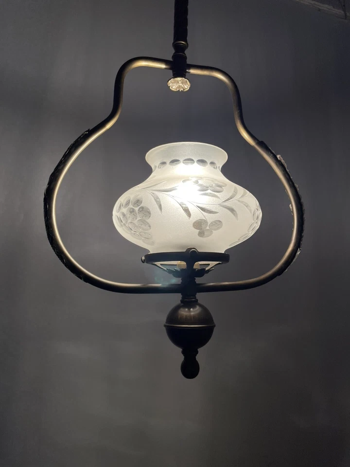 Lámpara colgante Lightolier antigua de colección Art Deco Nouveau estilo victoriano gas latón Foto 4 de 4