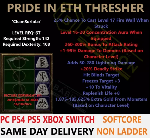 ✅ PC PS4 PS5 XBOX SWITCH ✅ NL Pride Eth Thresher Diablo 2 Resurrected D2R Items