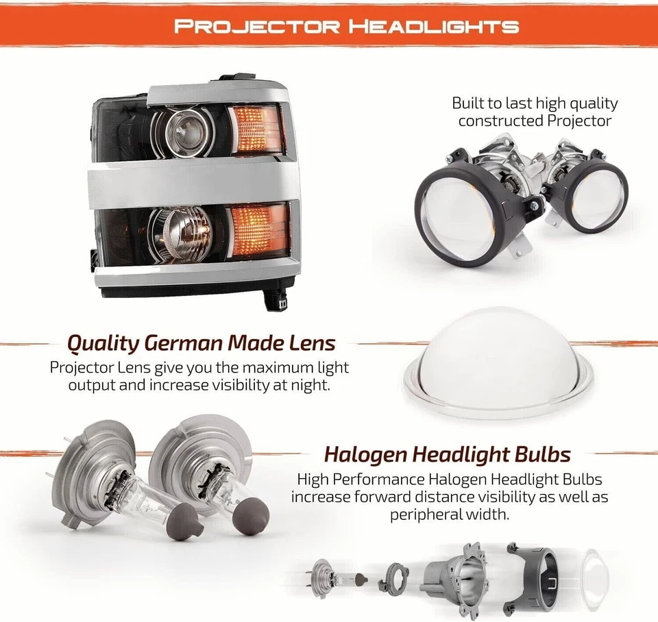 Chrome Headlights For 2015-2019 Chevy Silverado 2500HD 3500 HD Projector Lamps Foto 4 de 4