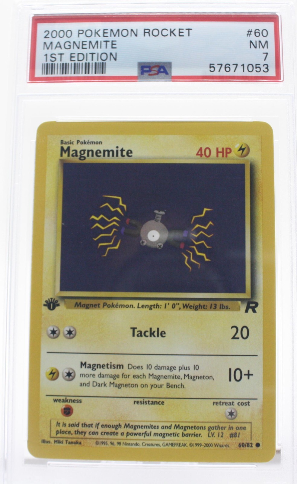PSA 7 NEAR MINT 2000 Pokémon Team Rocket #60 Magnemite 1st Edition !!!