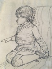 Beau Dessin Portrait Enfant Garçon Fauteuil Sur Papier Crayon Michel Rauly