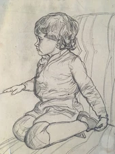 Beau Dessin Portrait Enfant Garçon Fauteuil Sur Papier Crayon Michel Rauly