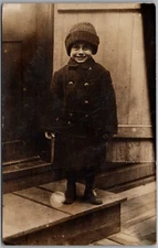 Smiling Little Boy In Hat & Coat RPPC Real Photo Postcard C714