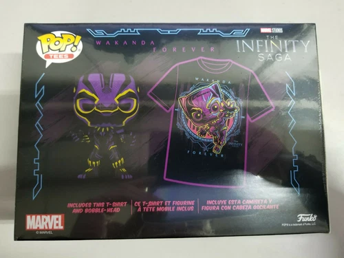 Funko Pop THE INFINITY SAGA Wakanda Forever Black Panther Figure & Tee Size XL