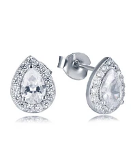 925 Pear Teardrop Halo Sterling Silver Cz Cubic Zirconia Earrings Studs SS12D