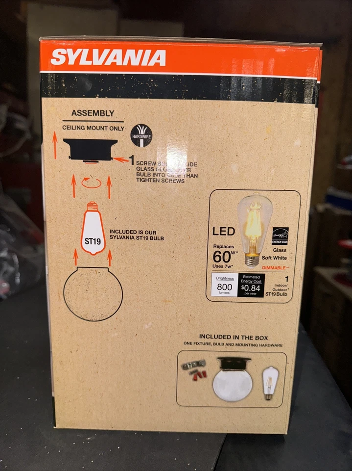 Lámpara globo Bedford vintage SYLVANIA, montaje semi empotrado, bombilla ST19 @74 Foto 2 de 4