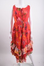 Farm Rio Womans Maxi Dress Tiered Fruits S Red Orange Multicolor Ruffled NWT