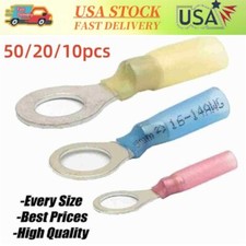 10-50PCS Wire Crimp Connectors Waterproof 22-10 AWG Heat Shrink Ring Terminals