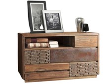 BRICK Kommode 5 Holz- / 1 Rostschublade / 1 Ablage Sheeshamholz WOLF MÖBEL 