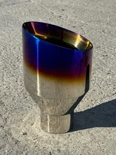 2.5" ID/5" OUT/8" Single Round Double Wall Slant Cut Exhaust Tip-Blue NT-2589