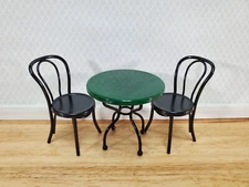 Dollhouse Patio Table Set Metal Green Marble Top 1:12 Scale Miniature Bistro