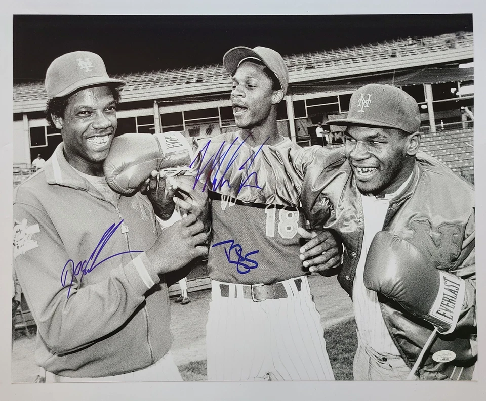 New York Mets Dwight Gooden Darryl Strawberry Mike Tyson Signed Auto 16x20 JSA - Image 2 of 4